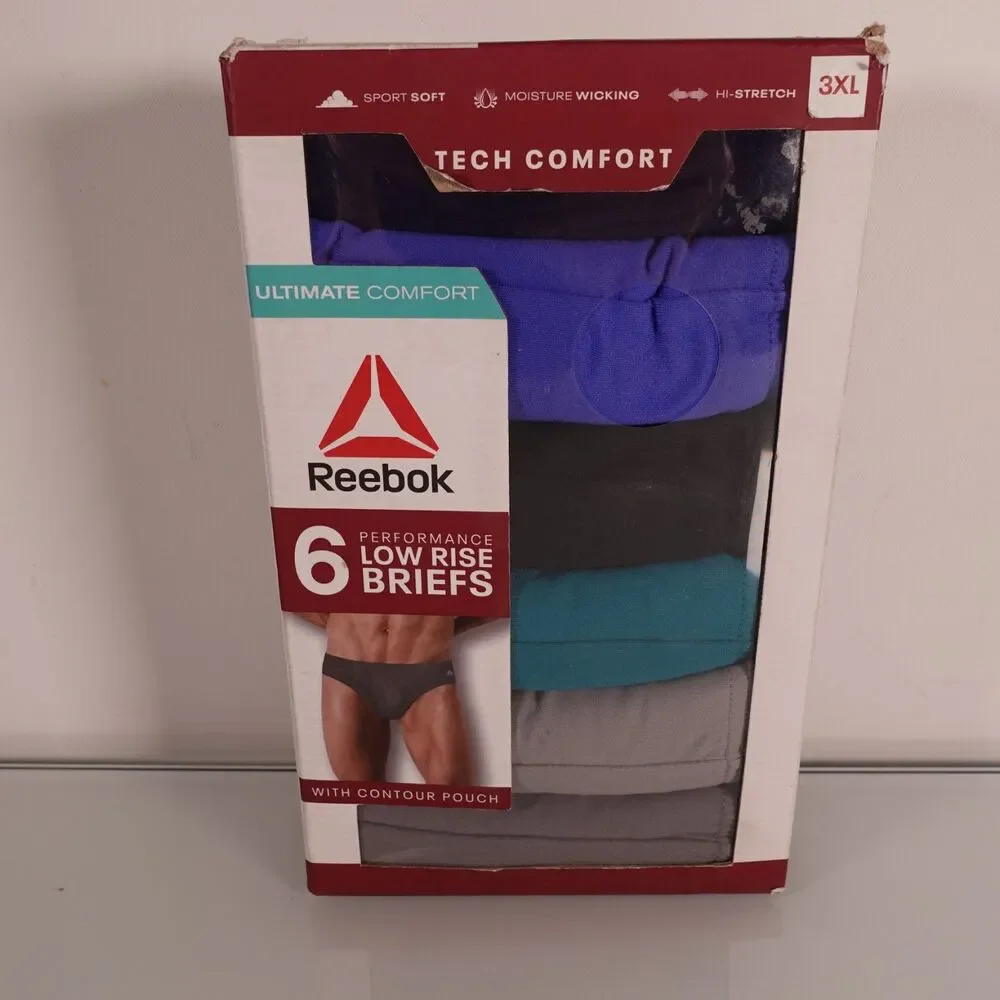 Reebok Tech Comfort Mens Low Rise Briefs Underwear 6 Pack 3XL Big and Tall New